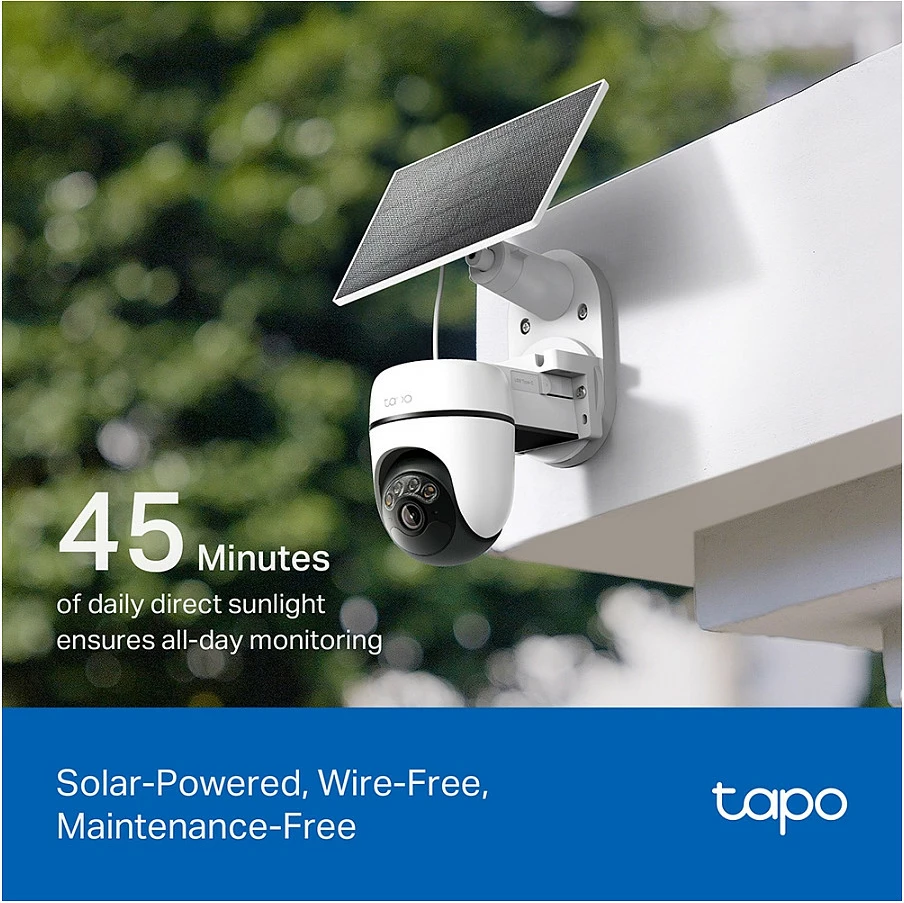 Kamerë sigurie IP TP-Link Tapo C610 KIT, 2304x1296, Wi‑Fi/LAN, PTZ, me panel diellor, e bardhë