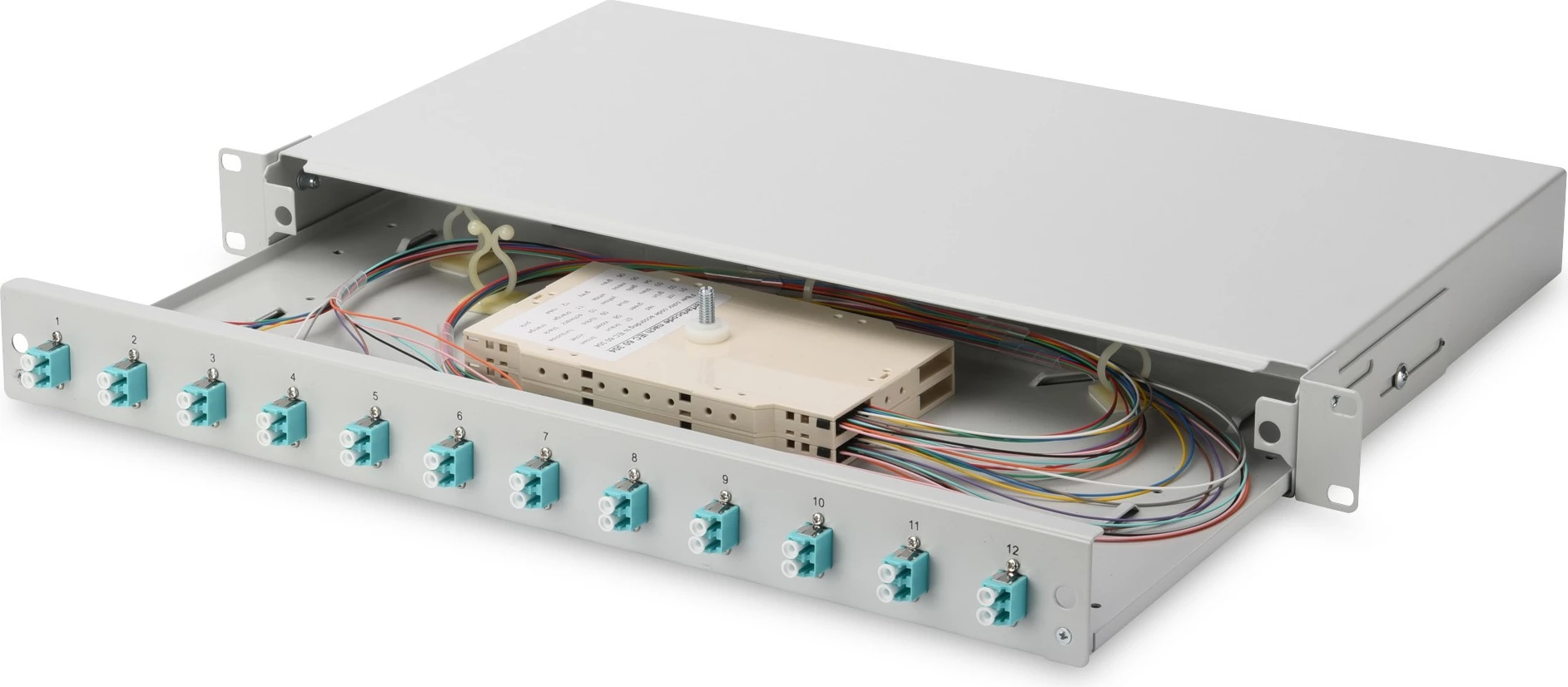 Kuti bashkimi fibrë optike Digitus OM3, 12x LC DX, 1U, çelik, gri