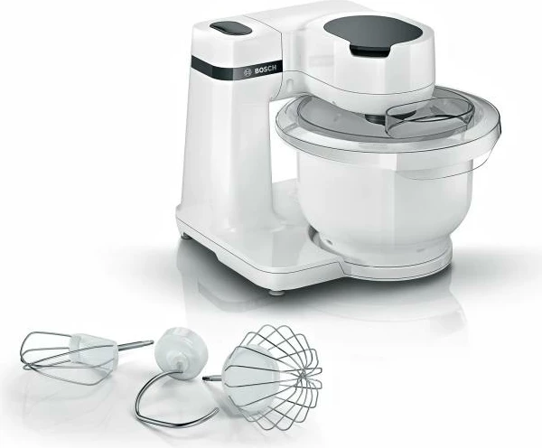 Robot kuzhine Bosch MUMS2AW01 Series 2, 4 shpejtësi, miksim 3D, set pastiçerie, aksesorë të larshëm në pjatalarëse, e bardhë