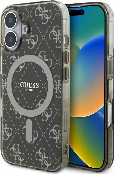 Mbështjellës Guess IML 4G Background MagSafe për iPhone 16 Plus, Kafe