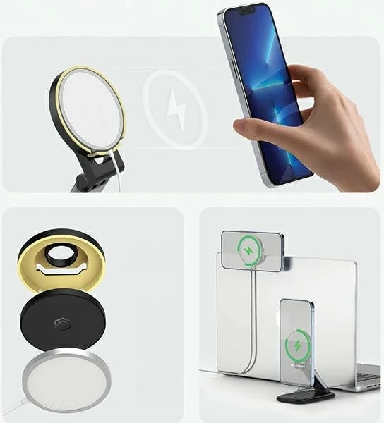 Mbajtëse magnetike MagSafe SODI BM310, e palosshme/e rregullueshme për iPhone 15/14/13/12, me pllakë magnetike të ndërrueshme, e bardhë