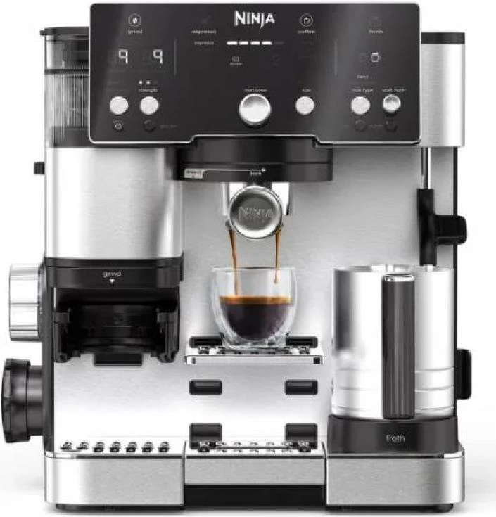 Makinë kafeje 2-në-1 espresso & filter, Ninja Luxe Essential ES501EU, mulli i integruar, Barista Assist, 25 cilësime bluarjeje, madhësi 175–530 ml, Silver Black