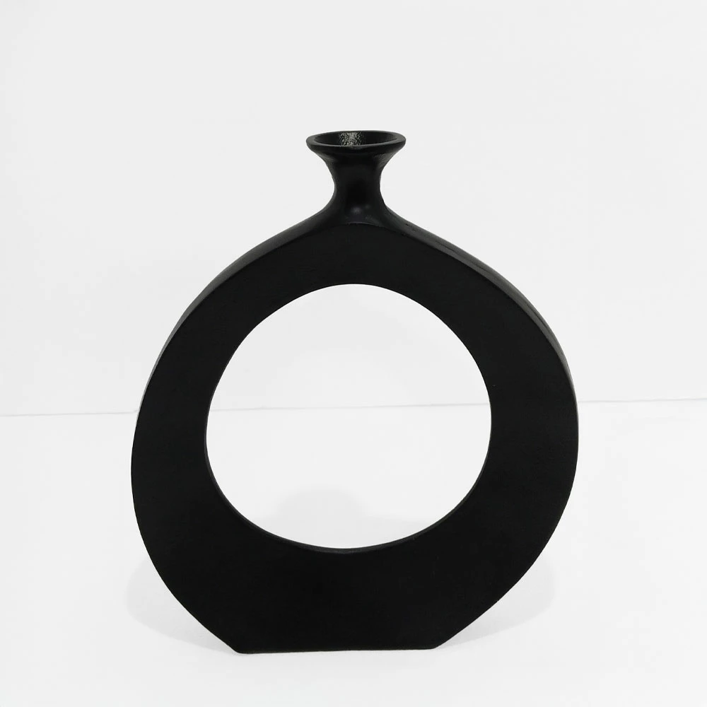 Vazo abstrakte rrethore, alumin i zi, 37x5x45cm