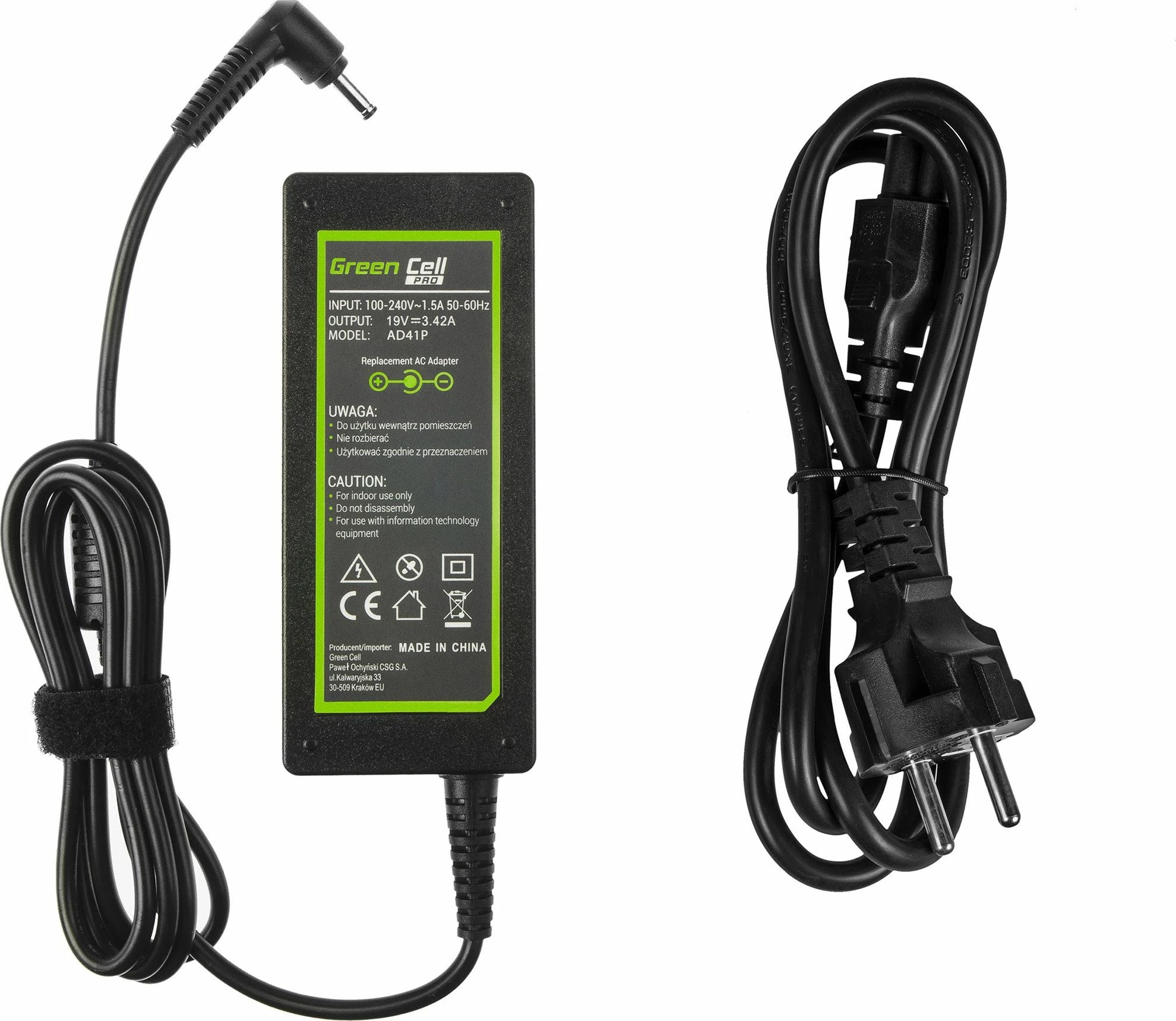 Adapter rryme për laptop Green Cell PRO AD41P 65W 19V 3.4A konektor 4.0x1.35mm