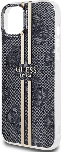Mbështjellës Guess IML 4G Gold Stripe për iPhone 15 Plus / 14 Plus, i zi