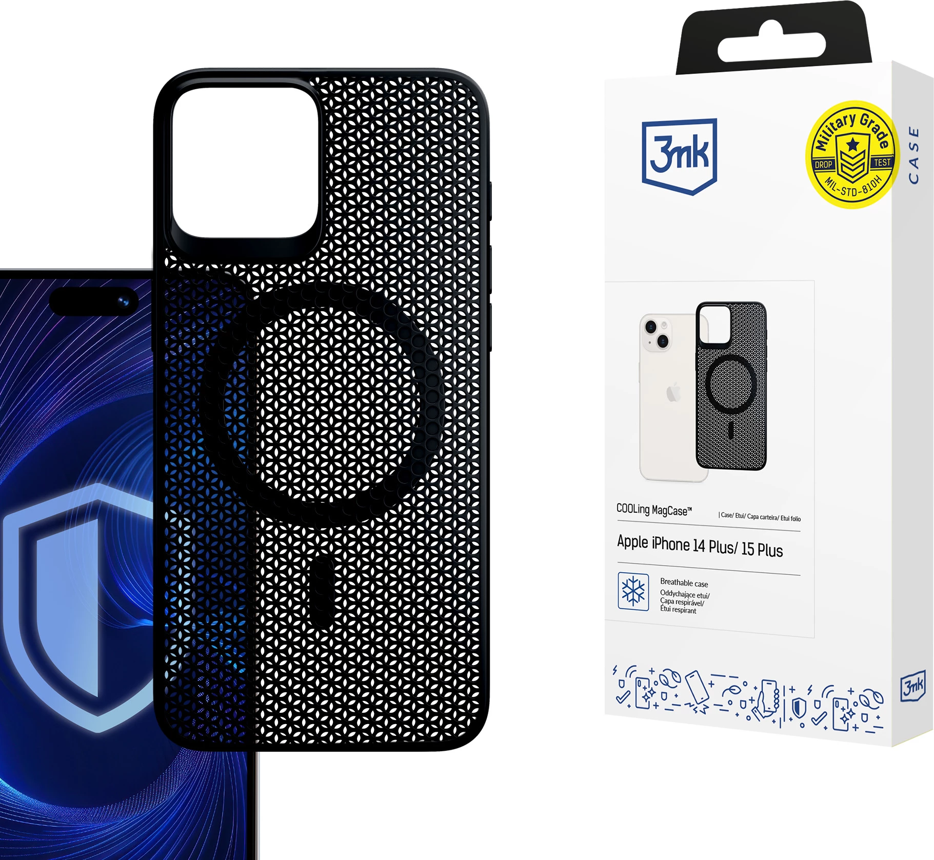 Mbështjellës 3mk COOLing MagCase për iPhone 14 Plus/15 Plus, i zi