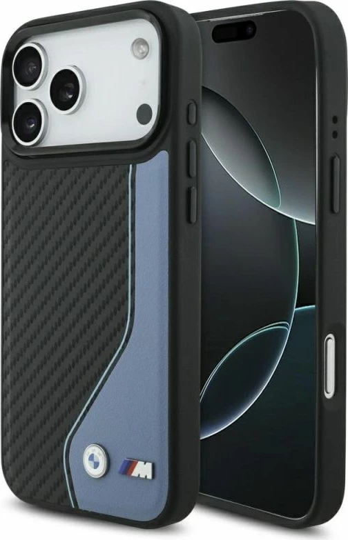 Kapak telefoni BMW M Carbon Logo MagSafe për iPhone 17 Pro Max, kaltër