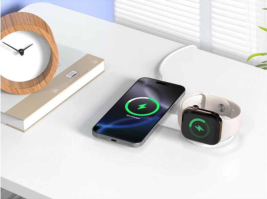 Karikues wireless Conceptronic GORGON04W, Qi2 25W, 2-në-1 për Celular & Smartwatch, magnetik, i palosshëm, i bardhë