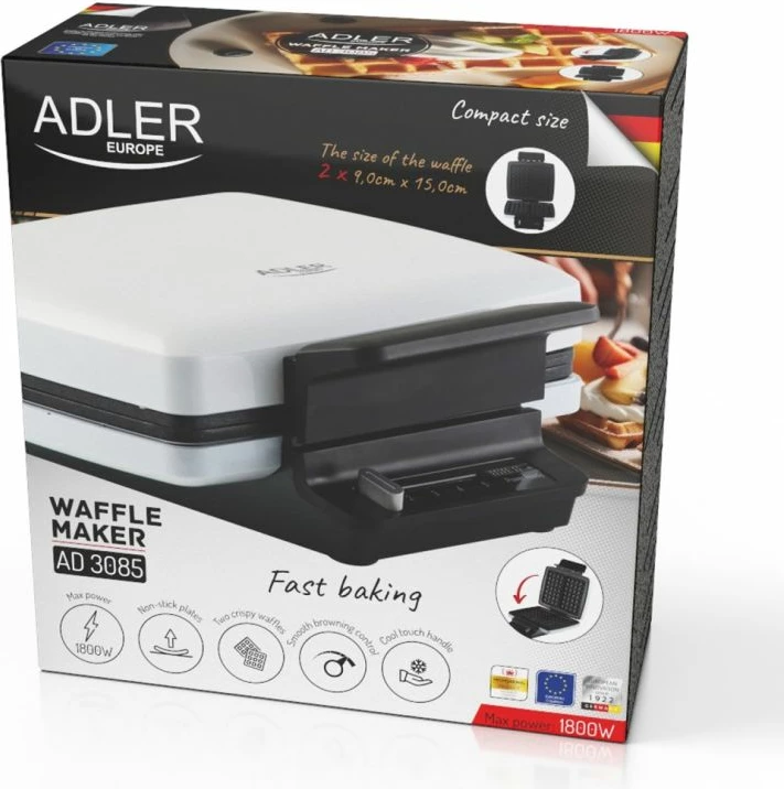 Aparat për waffle Adler AD 3085, bardhë/zi
