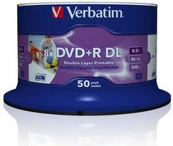 Disk DVD+R DL Verbatim 43703 8.5GB 8x, Wide Inkjet Printable, paketim 50 copë