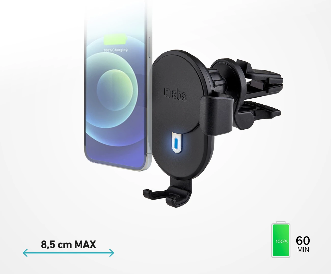 Mbajtëse celulari me karikues wireless SBS TESUPWIR10CLIPSTG, 10W, e zezë