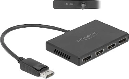 Splitter DisplayPort DeLOCK 1.4 MST, 1x DP në 4x DP, 8K, i zi