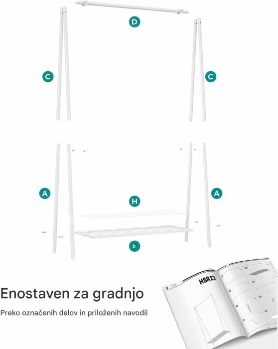 Varëse rrobash SONGMICS HSR023W01, me raft poshtë, 33.5 x 92.5 x 153 cm, e bardhë