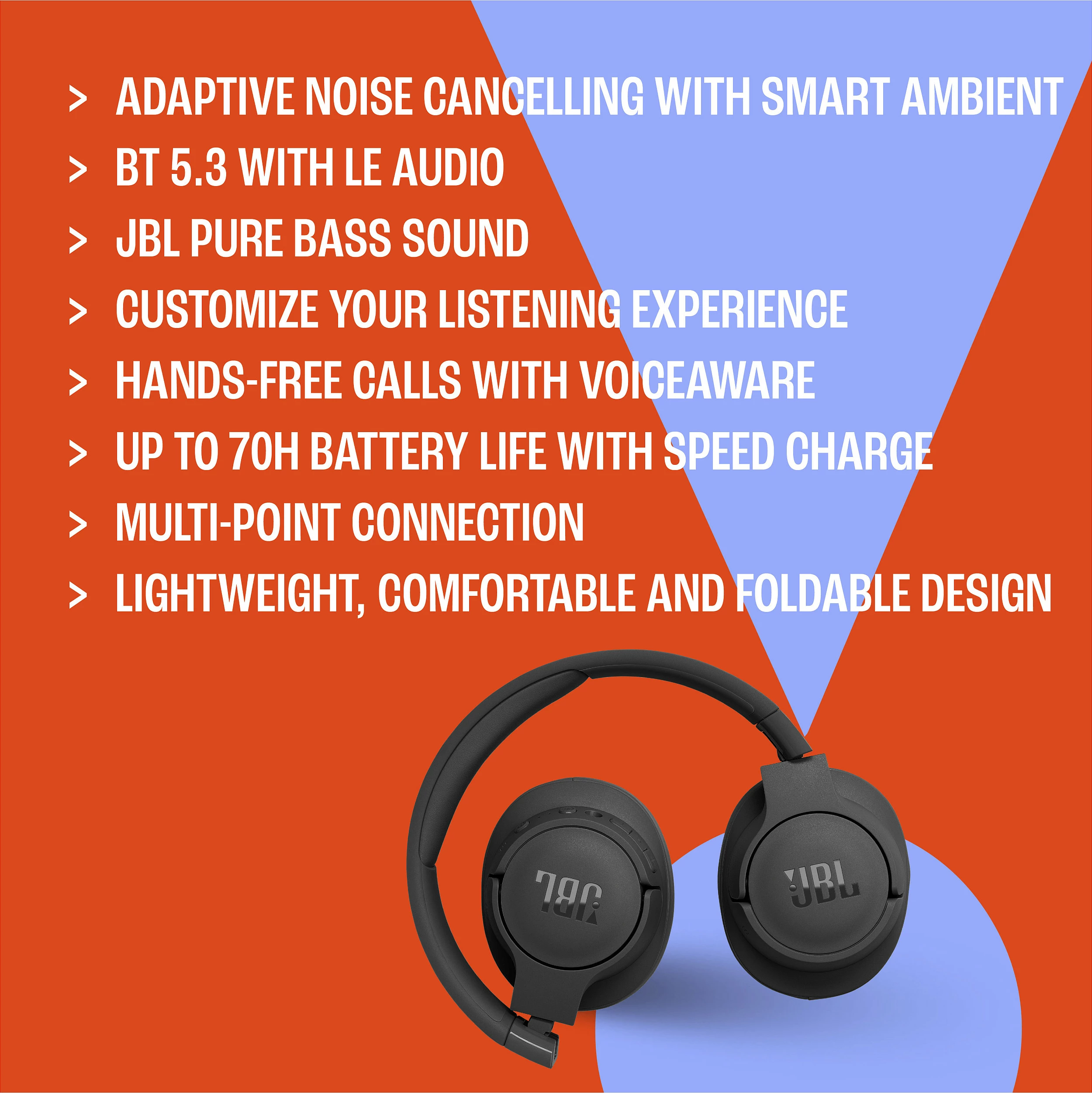 Kufje JBL Tune 770NC, Bluetooth 5.3, ANC, me kabllo, të palosshme, të zeza