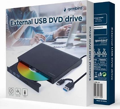 DVD shkrues i jashtëm Gembird DVW-EXT-SLIM DVD-USB-031, USB-C/USB 3.1, 8x DVD, 24x CD, i zi