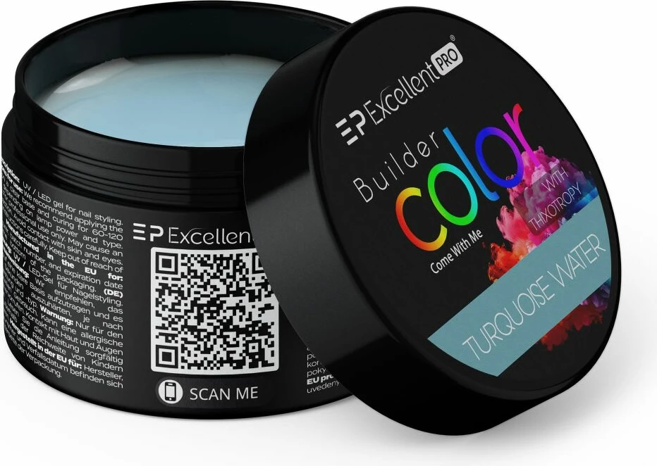 Xhel ndërtues për thonj Excellent PRO Builder Color With Thixotropy Pastel për femra turquoise 15g