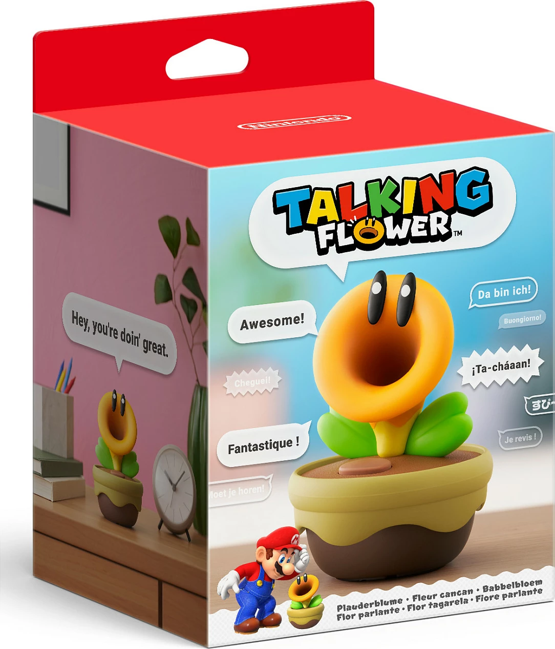 Figurinë koleksionuese Nintendo Talking Flower, Super Mario Bros. Wonder, me efekte zanore, shumëngjyrëshe