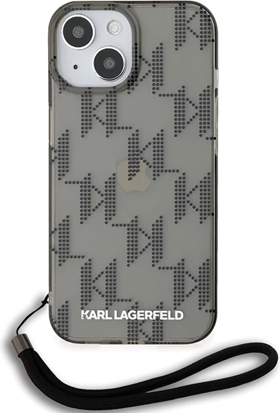 Mbështjellës Karl Lagerfeld IML Mono KL Pattern & Cord për iPhone 15/14/13, i zi