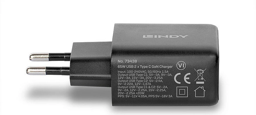 Karikues LINDY 65W GaN, 2x USB-C (PD 3.0/PPS), i zi