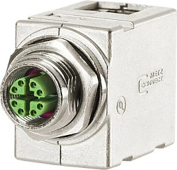 Adapter rrjeti METZ CONNECT MWN911A415, M12 në RJ45, Cat6a, IP67, këndor, argjendtë