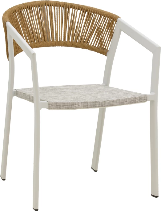 Karrige alumini Glisten e grumbullueshme, kornizë e bardhë-tekstilen, ratan natyral, 56x62x77cm