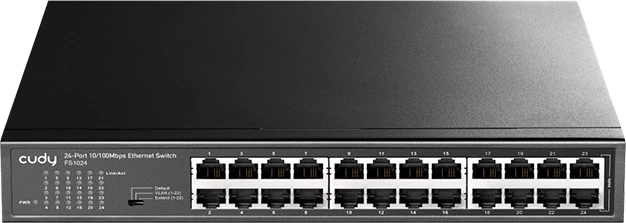 Switch 24-portësh Ethernet FS1024, 10/100 Mbps, VLAN/Extend, i zi