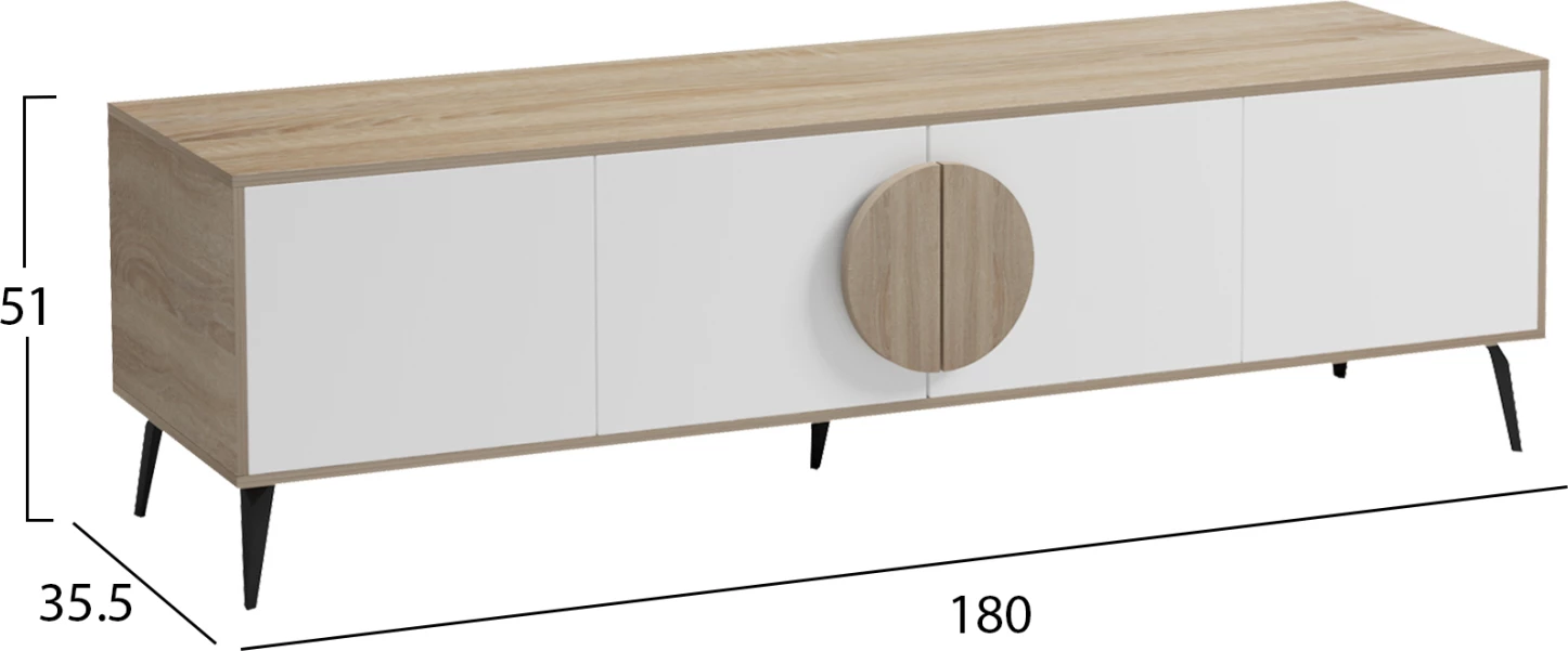 Komodë TV SAVORE, melaminë sonama-e bardhë, 180x35.5x51cm