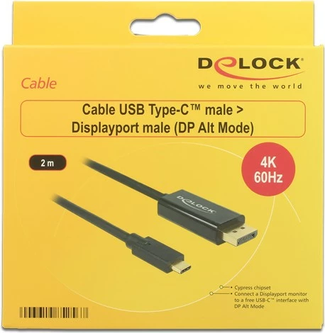 Kabllo DeLOCK 85256, 2 m, USB Type-C, DisplayPort, e zezë