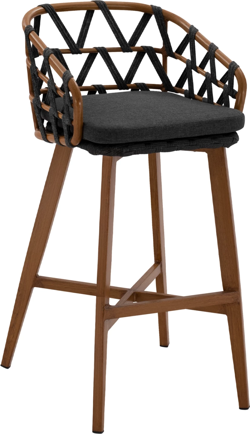 Karrige për bar RICKO, kornizë alumini kafe, litar i zi, 56x59x102cm