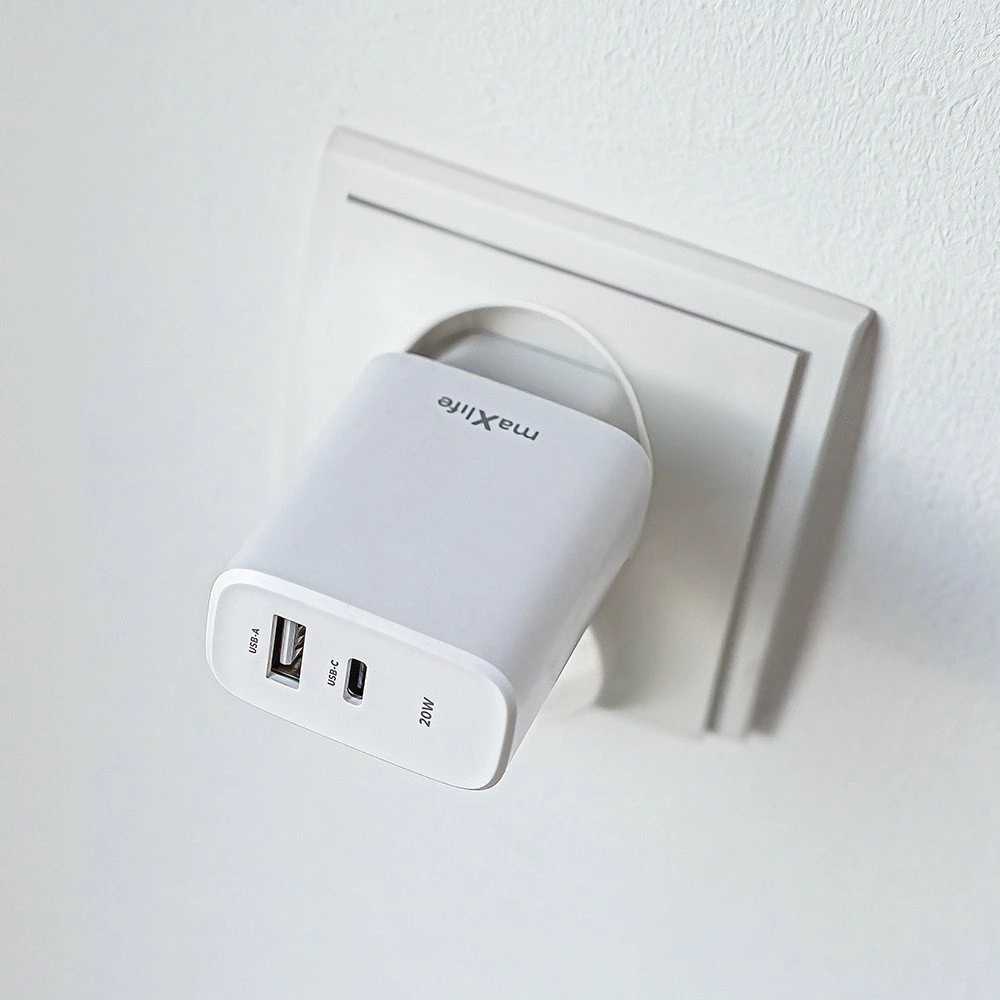 Adapter karikimi Maxlife MXTC-10-20AC 20W PD QC, 1x USB-C + 1x USB, i bardhë