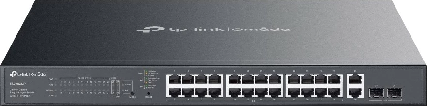 Switch i menaxhuar TP-LINK ES228GMP, 28 porta gigabit, 24 PoE+, kasë rack, e zezë