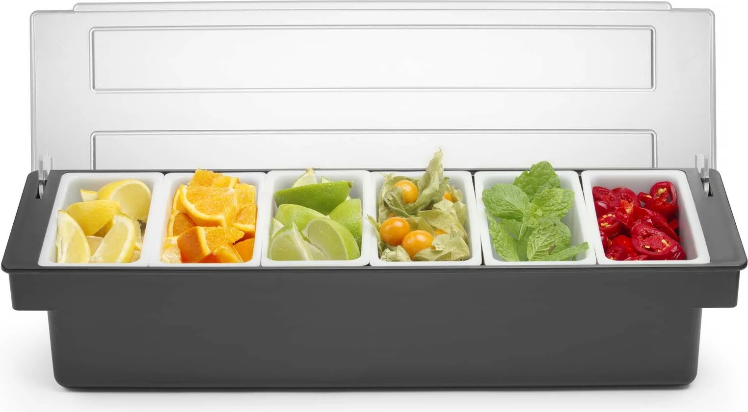 kuti për përbërës, Bar Up, 6 enë të heqshme, 480x150x100mm, kapak transparent, set 6 copësh