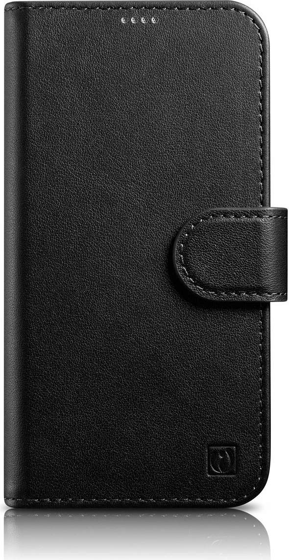 Mbështjellës iCarer Wallet Case 2in1 për iPhone 14 Plus, lëkurë natyrale, Anti-RFID, e zezë