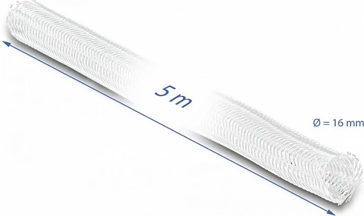 Mëngë e thurur për kabllo DeLOCK, vetë-mbyllëse, 5 m x 16 mm, poliester, e bardhë