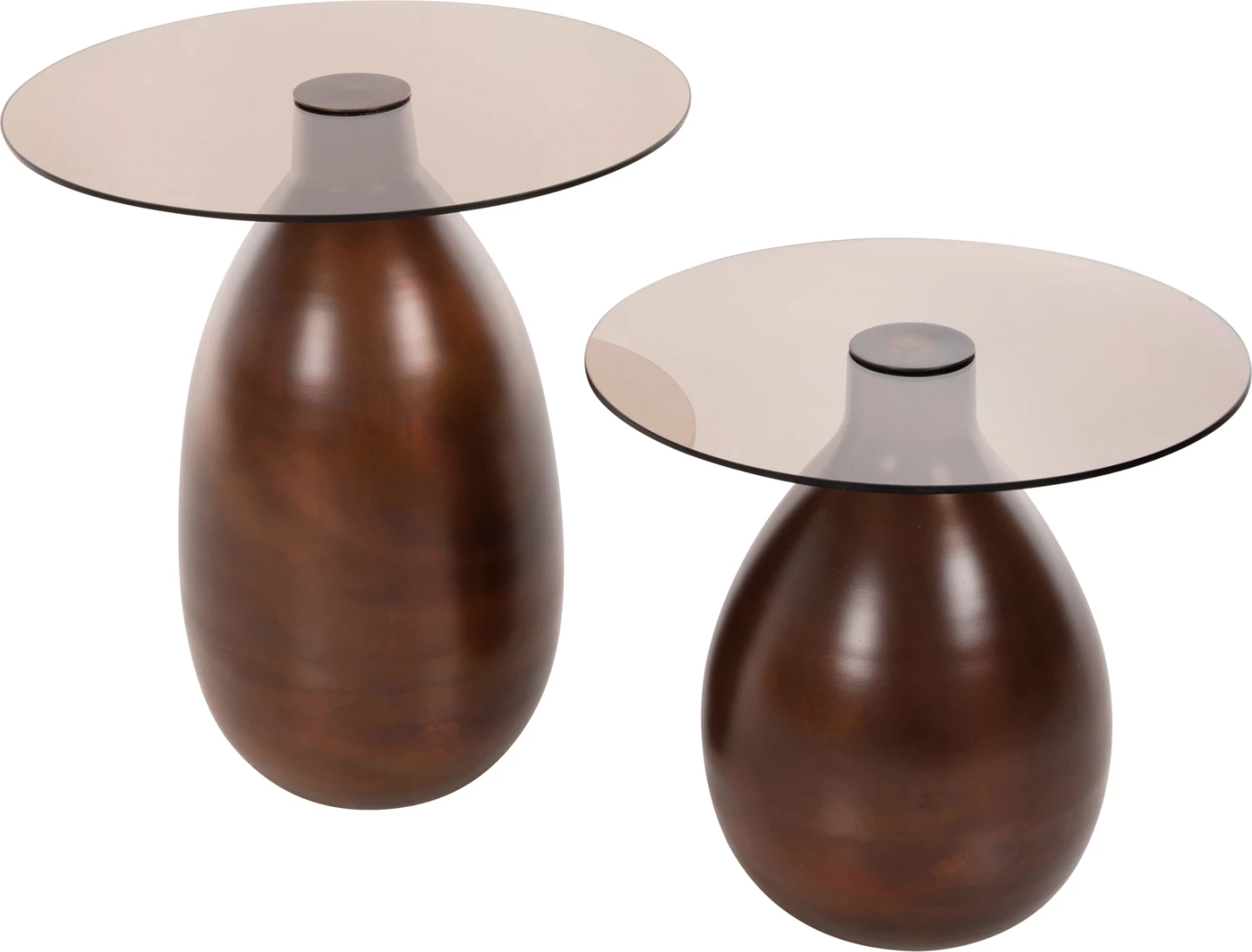 Tavolina anësore 2 copë REGEN FH9666 metal në ngjyrë bakri me sipërfaqe qelqi Φ44 & Φ40 cm