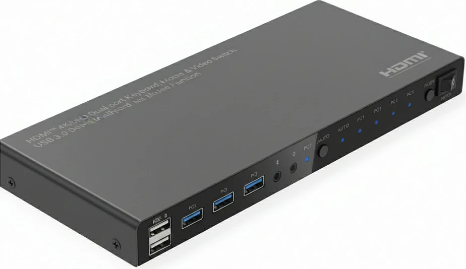 Switch KVM ROLINE HDMI 4K, USB, 1 përdorues - 4 PC, me USB Hub 3 porta, i zi