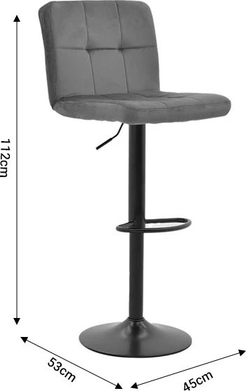 Karrige për bar Remina, palosëse, kadife gri-metal i zi, 45x53x112cm, set prej 2 copë