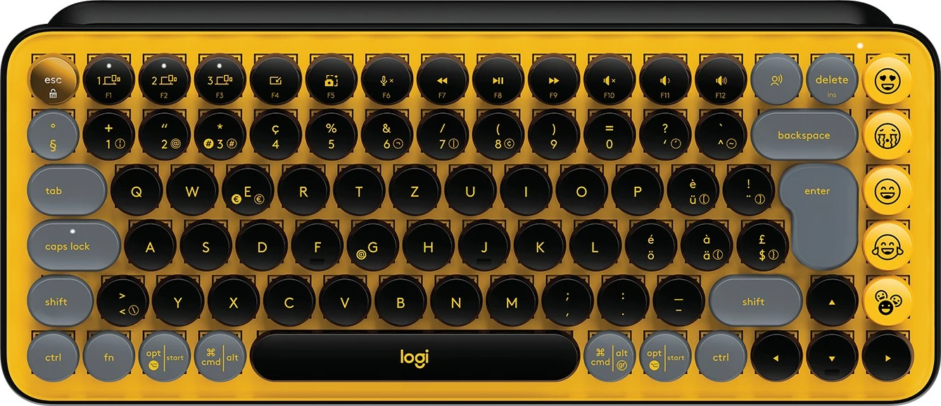 Tastierë mekanike mini Logitech POP Keys, wireless, Bluetooth + RF, QWERTZ, e zezë/gri/e verdhë