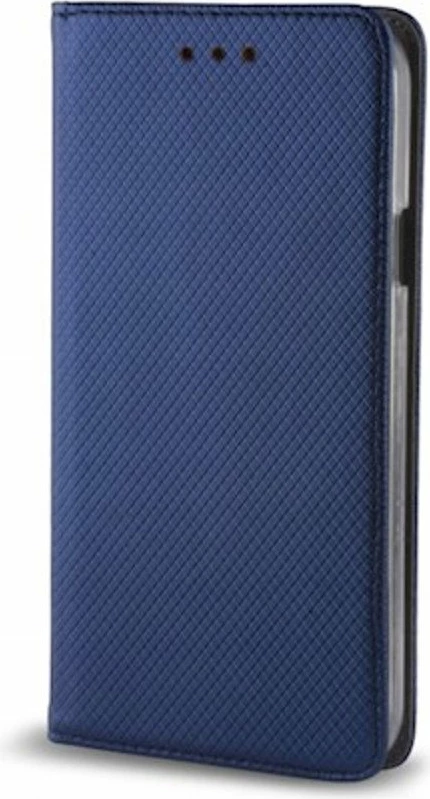 Mbështjellës nemo Magneto për Samsung Galaxy S25, flip me mbyllje magnetike, me stand dhe xhep kartelash, blu navy, set me qelq të kalitur