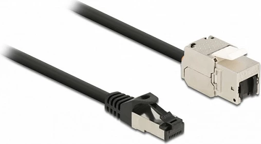Kabllo rrjeti DeLOCK RJ45 në Keystone RJ45, Cat6A, 2 m, e sheshtë, e zezë