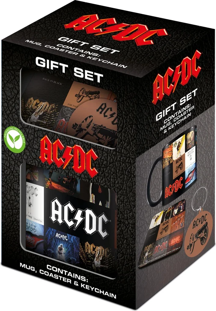 Set dhuratë Pyramid International AC/DC Classic Albums, filxhan + nënfilxhan + varëse çelësash