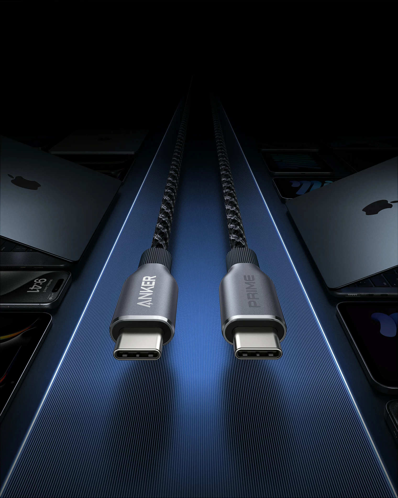 Kabllo USB-C në USB-C Anker Prime, e thurur, gri/zezë