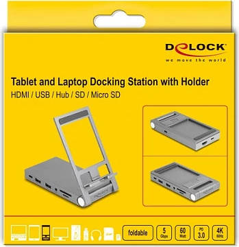 Docking station DeLOCK USB-C 4K me stand, HDMI, USB Hub, SD/MicroSD, PD 60W, gri