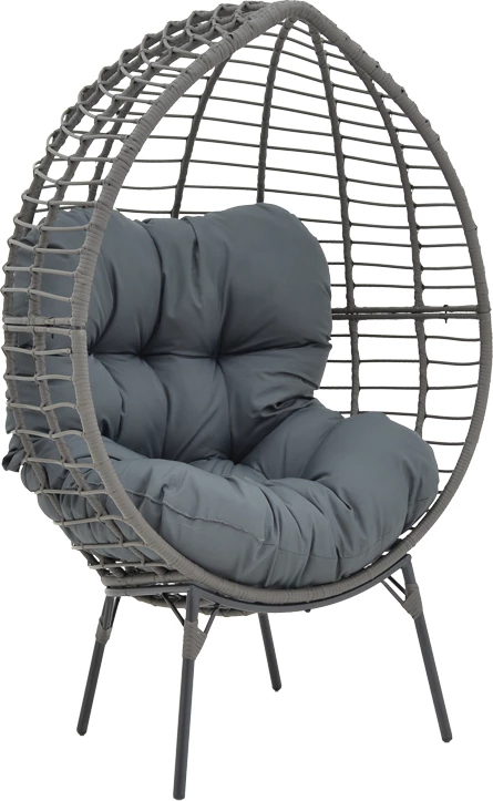 Karrige Nestie, bastun, ngjyrë gri, këmbë metalike, jastëk gri, 102x80x155cm