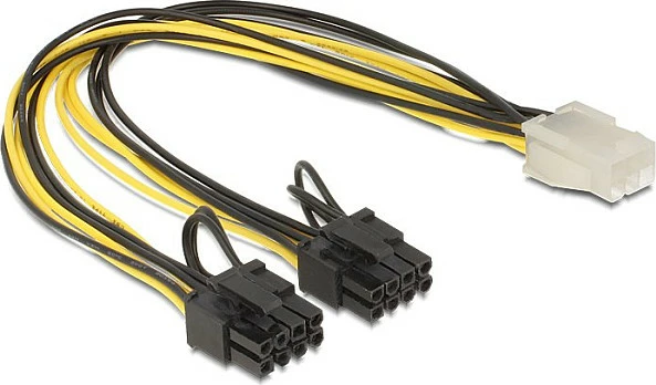 Kabllo rryme PCIe DeLOCK 83433, 6+2-pin në 6-pin, 0.3 m, e zezë/bardhë/verdhë