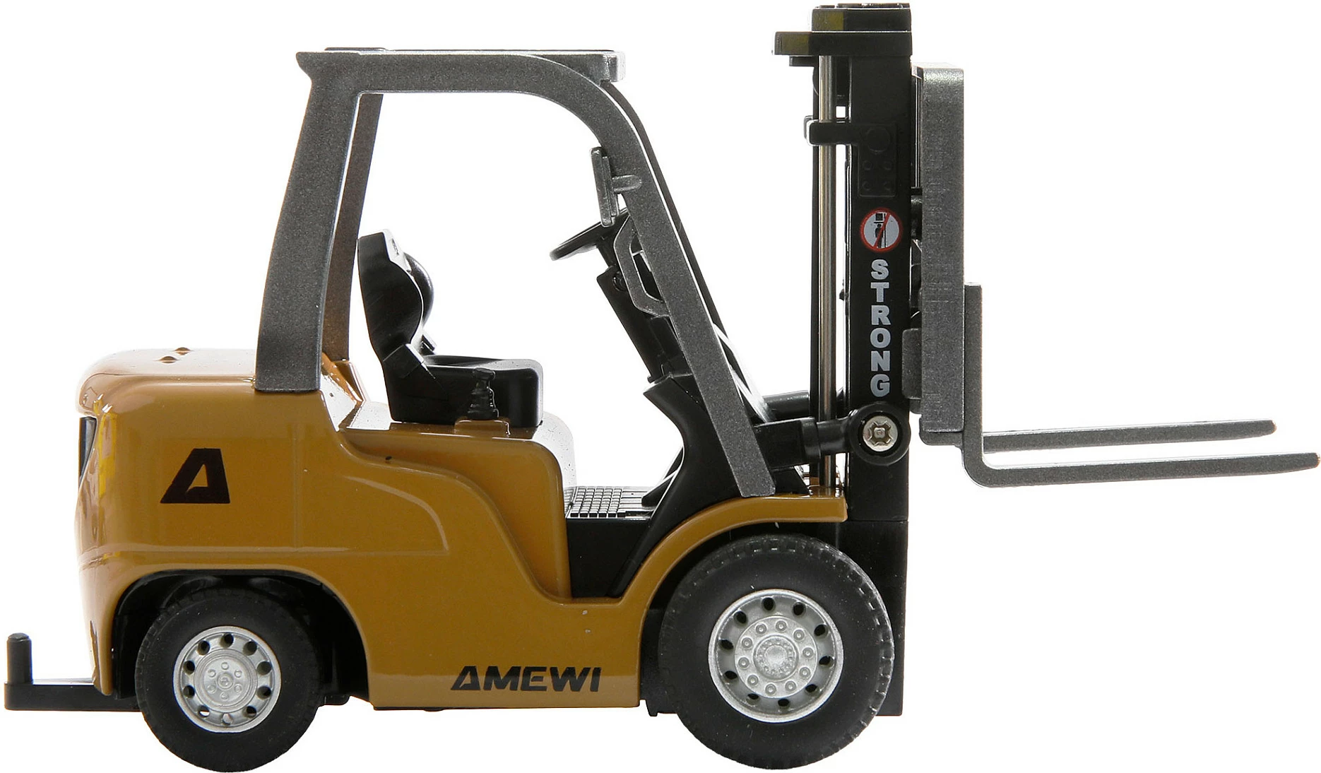 Forklift me telekomandë AMEWI Mini-Gabelstapler 1:64 RTR, me rimorkio, 8-kanalësh, 2.4 GHz, zi/gri/verdhe