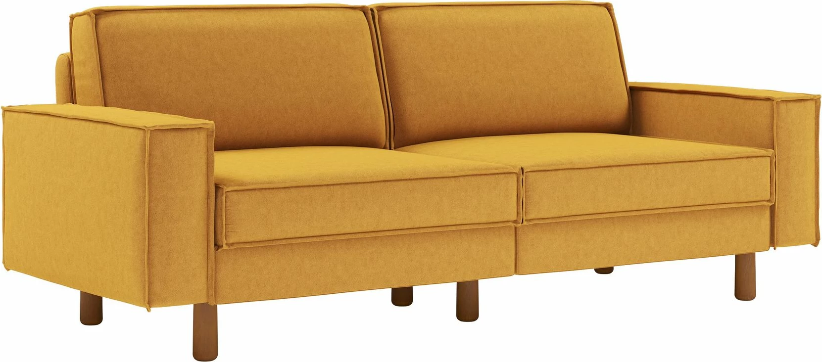 Divan treshe Sparrow, ngjyrë mustard, këmbë druri arrë