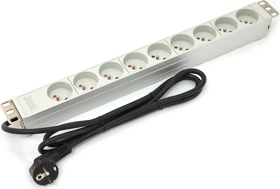 Prizë RACK Digitus A-19-STRIP-3-IMP, 9xType E, 1.8m, alumini, e bardhë