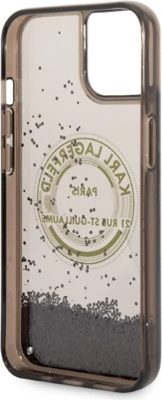 Mbështjellës Karl Lagerfeld Liquid Glitter RSG për iPhone 14 Plus, i zi