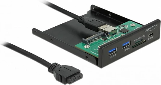 Panel frontal DeLOCK 3.5" USB 3.2 Gen 1, USB-C + 2x USB-A, lexues SD/microSD, i zi
